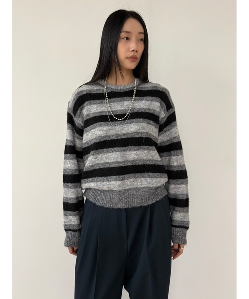 Didot.showroom（ディドット ショールーム）の「配色ボーダーラウンドニット（ニット/セーター・レディース・ブラック/グレー/ブラウン・FREE）」の15枚目の写真