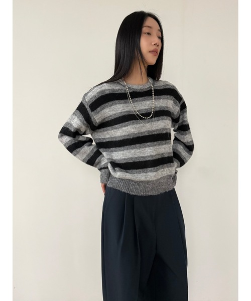 Didot.showroom（ディドット ショールーム）の「配色ボーダーラウンドニット（ニット/セーター・レディース・ブラック/グレー/ブラウン・FREE）」の17枚目の写真