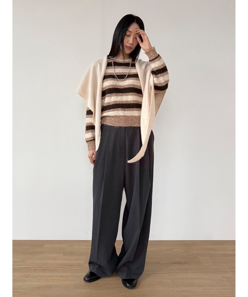 Didot.showroom（ディドット ショールーム）の「配色ボーダーラウンドニット（ニット/セーター・レディース・ブラック/グレー/ブラウン・FREE）」の13枚目の写真