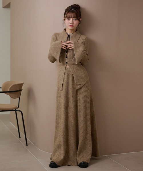 front slit collared button knit set up /フロントスリットボタン襟