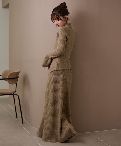 front slit collared button knit set up /フロントスリットボタン襟