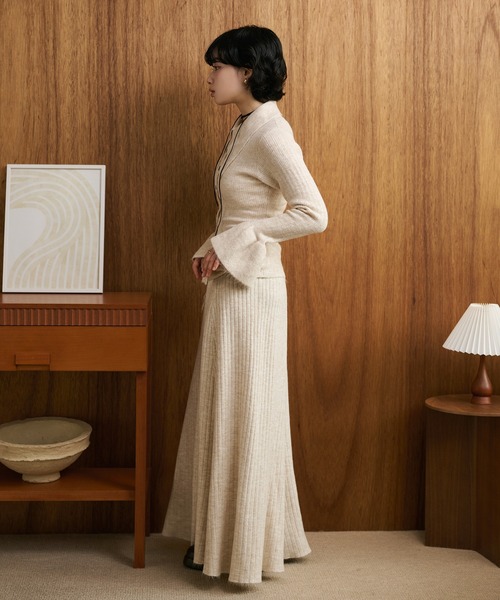 front slit collared button knit set up /フロントスリットボタン襟