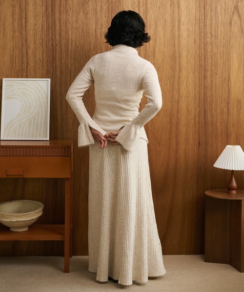 front slit collared button knit set up /フロントスリットボタン襟