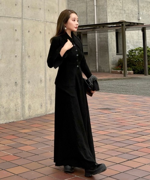 front slit collared button knit set up /フロントスリットボタン襟