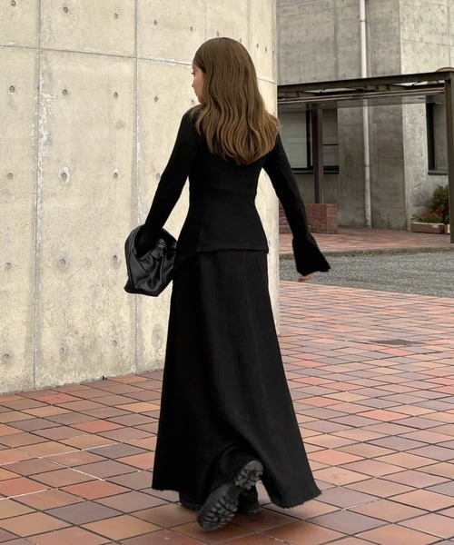 front slit collared button knit set up /フロントスリットボタン襟