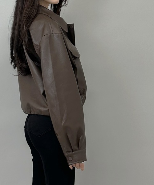 FOLLOWIN（フォロウィン）の「【ドローコード付き】フェイクレザーショット丈ジャケット（ライダースジャケット・レディース・ブラウン/ブラック・FREE）」の14枚目の写真