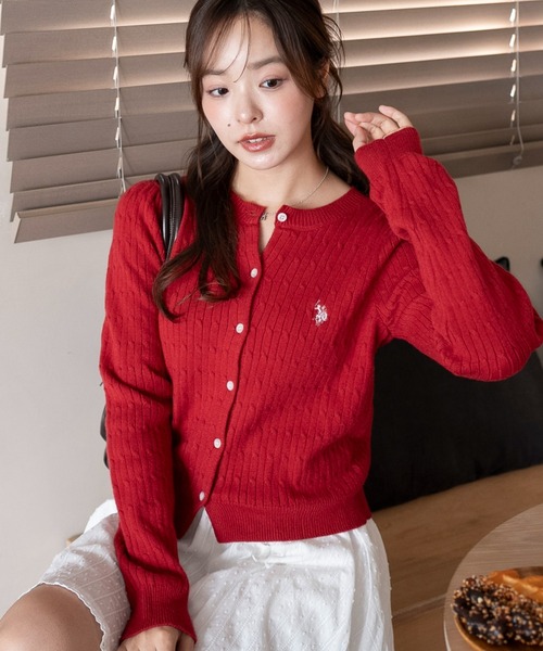 U.S. POLO ASSN.（ユーエスポロアッスン）の「∴WEGO/【26年春新作】USPOLO別注ケーブルニットカーディガン（カーディガン/ボレロ・レディース・グレー/アイボリー/ネイビー/ワイン・FREE）」の4枚目の写真