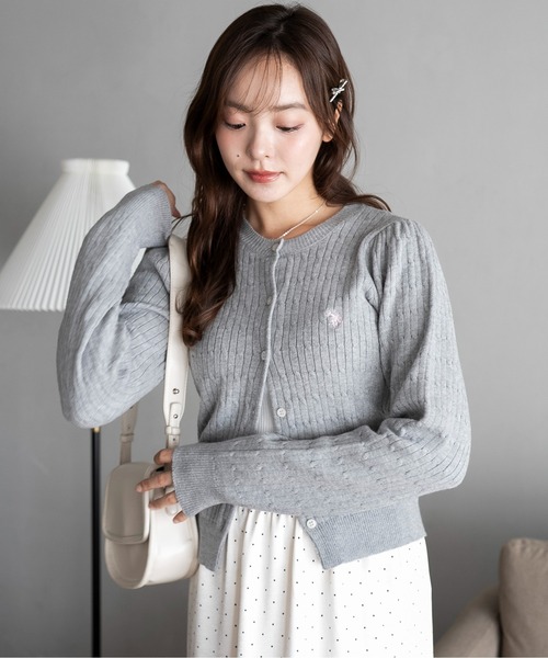 U.S. POLO ASSN.（ユーエスポロアッスン）の「∴WEGO/【26年春新作】USPOLO別注ケーブルニットカーディガン（カーディガン/ボレロ・レディース・グレー/アイボリー/ネイビー/ワイン・FREE）」の6枚目の写真