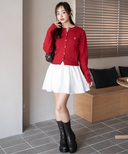 U.S. POLO ASSN.（ユーエスポロアッスン）の「∴WEGO/【26年春新作】USPOLO別注ケーブルニットカーディガン（カーディガン/ボレロ・レディース・グレー/アイボリー/ネイビー/ワイン・FREE）」の16枚目の写真