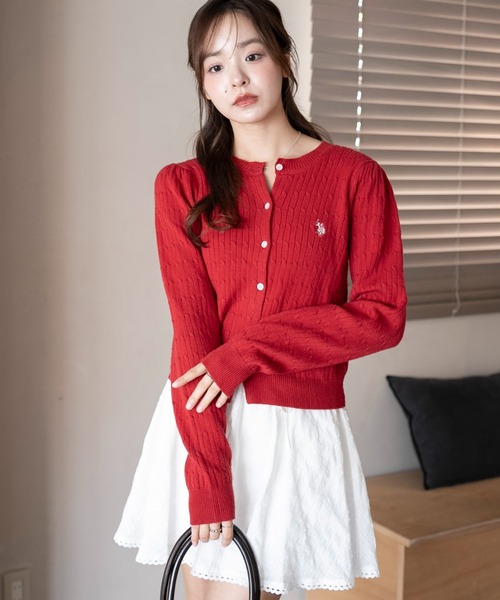 U.S. POLO ASSN.（ユーエスポロアッスン）の「∴WEGO/【26年春新作】USPOLO別注ケーブルニットカーディガン（カーディガン/ボレロ・レディース・グレー/アイボリー/ネイビー/ワイン・FREE）」の14枚目の写真