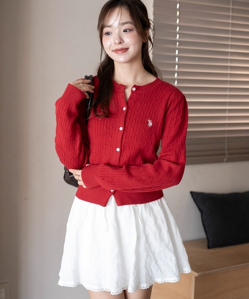 U.S. POLO ASSN.（ユーエスポロアッスン）の「∴WEGO/【26年春新作】USPOLO別注ケーブルニットカーディガン（カーディガン/ボレロ・レディース・グレー/アイボリー/ネイビー/ワイン・FREE）」の15枚目の写真