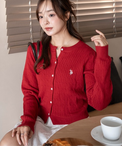 U.S. POLO ASSN.（ユーエスポロアッスン）の「∴WEGO/【26年春新作】USPOLO別注ケーブルニットカーディガン（カーディガン/ボレロ・レディース・グレー/アイボリー/ネイビー/ワイン・FREE）」の11枚目の写真