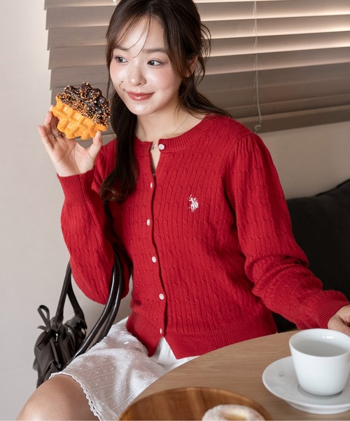 U.S. POLO ASSN.（ユーエスポロアッスン）の「∴WEGO/【26年春新作】USPOLO別注ケーブルニットカーディガン（カーディガン/ボレロ・レディース・グレー/アイボリー/ネイビー/ワイン・FREE）」の12枚目の写真