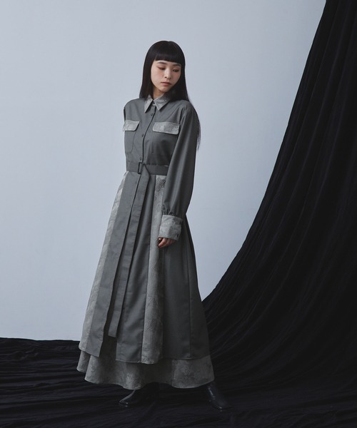 セール】ジャガード切り替えデザインワンピース（ワンピース）｜ELUNIS