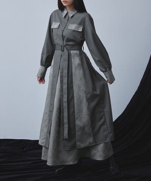 ジャガード切り替えデザインワンピース（ワンピース）｜ELUNIS