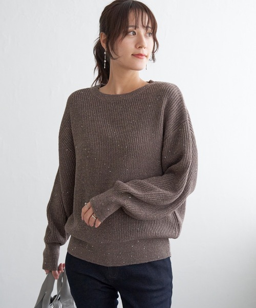 ikka(イッカ)の「ラメスパンコールニットプルオーバー(ニット/セーター・レディース・ブラウン/ネイビー/ベージュ・M/L/S)」の9枚目の写真