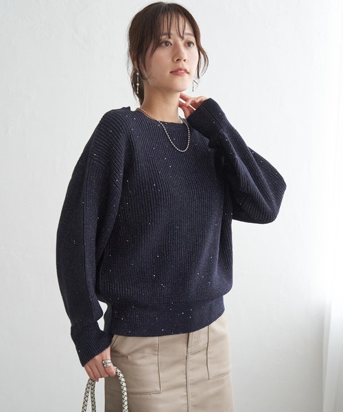 ikka(イッカ)の「ラメスパンコールニットプルオーバー(ニット/セーター・レディース・ブラウン/ネイビー/ベージュ・M/L/S)」の4枚目の写真