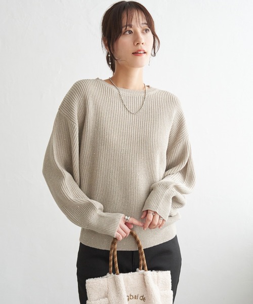 ikka(イッカ)の「ラメスパンコールニットプルオーバー(ニット/セーター・レディース・ブラウン/ネイビー/ベージュ・M/L/S)」の5枚目の写真