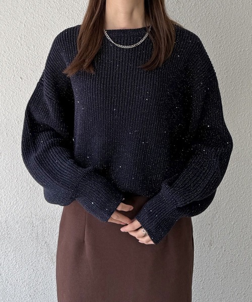 ikka(イッカ)の「ラメスパンコールニットプルオーバー(ニット/セーター・レディース・ブラウン/ネイビー/ベージュ・M/L/S)」の8枚目の写真