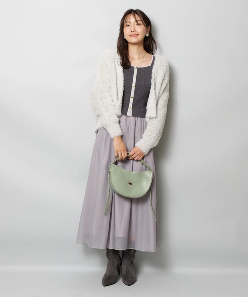 JUSGLITTY（ジャスグリッティー）の「スクエアカーデドッキングワンピース（ワンピース・レディース・ブラウン/オフホワイト/チャコールグレー・1/2）」の6枚目の写真