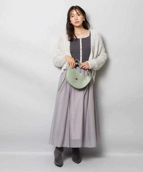 JUSGLITTY（ジャスグリッティー）の「スクエアカーデドッキングワンピース（ワンピース・レディース・ブラウン/オフホワイト/チャコールグレー・1/2）」の10枚目の写真