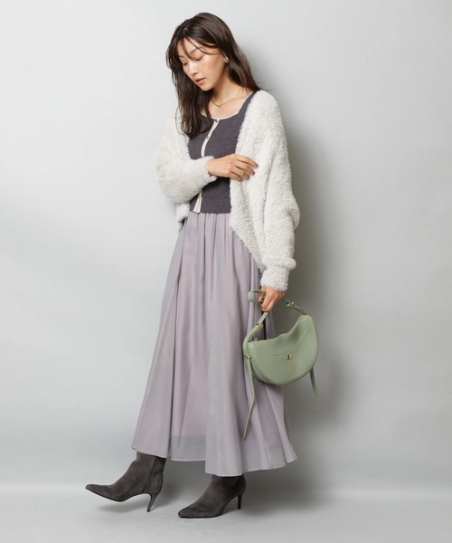 JUSGLITTY（ジャスグリッティー）の「スクエアカーデドッキングワンピース（ワンピース・レディース・ブラウン/オフホワイト/チャコールグレー・1/2）」の8枚目の写真