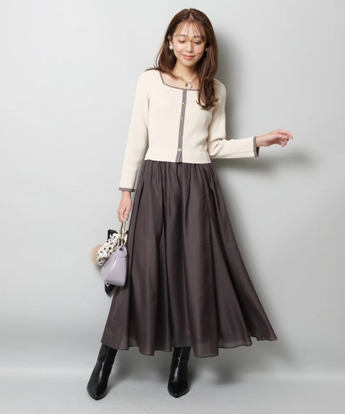 JUSGLITTY（ジャスグリッティー）の「スクエアカーデドッキングワンピース（ワンピース・レディース・ブラウン/オフホワイト/チャコールグレー・1/2）」の13枚目の写真