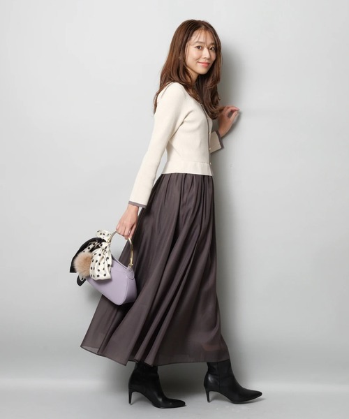 JUSGLITTY（ジャスグリッティー）の「スクエアカーデドッキングワンピース（ワンピース・レディース・ブラウン/オフホワイト/チャコールグレー・1/2）」の17枚目の写真