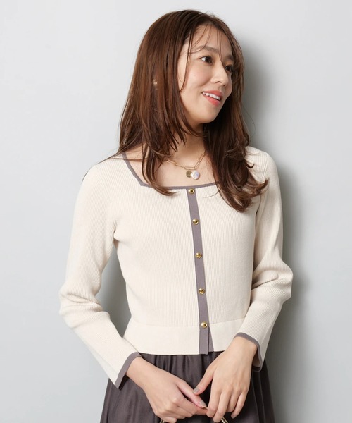 JUSGLITTY（ジャスグリッティー）の「スクエアカーデドッキングワンピース（ワンピース・レディース・ブラウン/オフホワイト/チャコールグレー・1/2）」の14枚目の写真