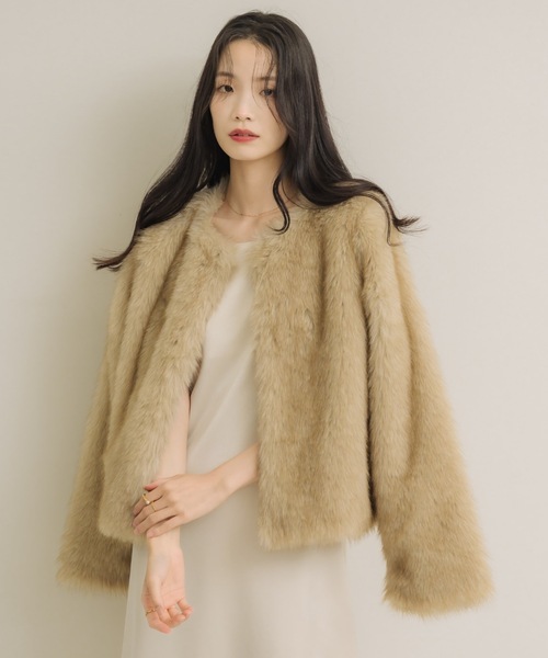 coco　バナーバレット　ベージュ ファーコート 長袖 ノーカラー ノーカラーファーコート（ダウンジャケット/コート）｜NEUNA（ヌナ）の
