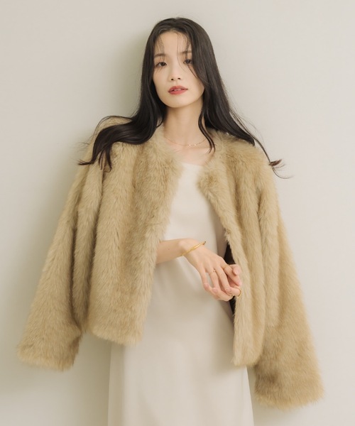 coco　バナーバレット　ベージュ ファーコート 長袖 ノーカラー ノーカラーファーコート（ダウンジャケット/コート）｜NEUNA（ヌナ）の