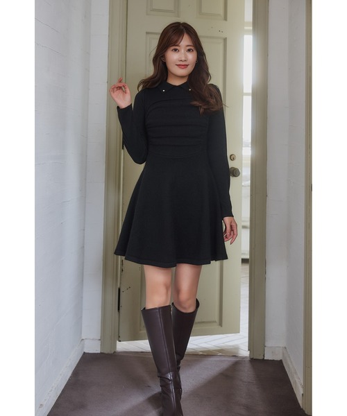 ワンピース Her lip to Braid Mini Dress Paneled Flared Knit Mini Dress（ワンピース）｜Her lip to（ハー