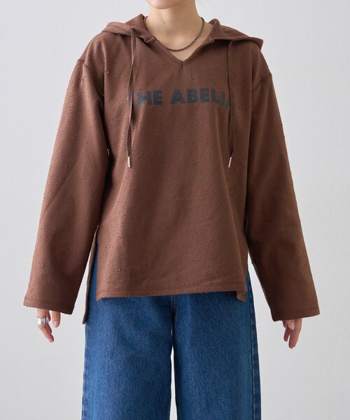 CIAOPANIC TYPY（チャオパニックティピー）の「ダメージ裏毛ロゴフーディー（Tシャツ/カットソー・レディース・ブラウン/チャコールグレー/オフホワイト・ONE SIZE）」の12枚目の写真