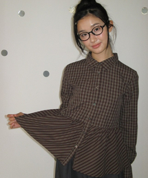 RUFFLE CHECK SHIRT BROWN