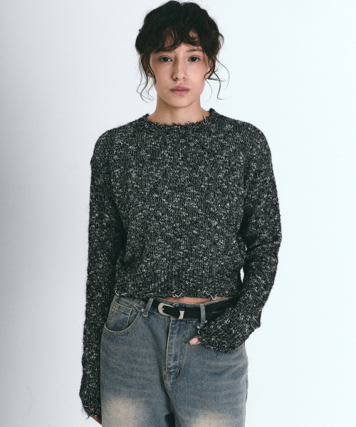 NICK&NICOLE(ニックアンドニコール)の「NICOLE BOKASHI DAMAGE KNIT_BLACK(ニット/セーター・レディース・その他・FREE)」の1枚目の写真