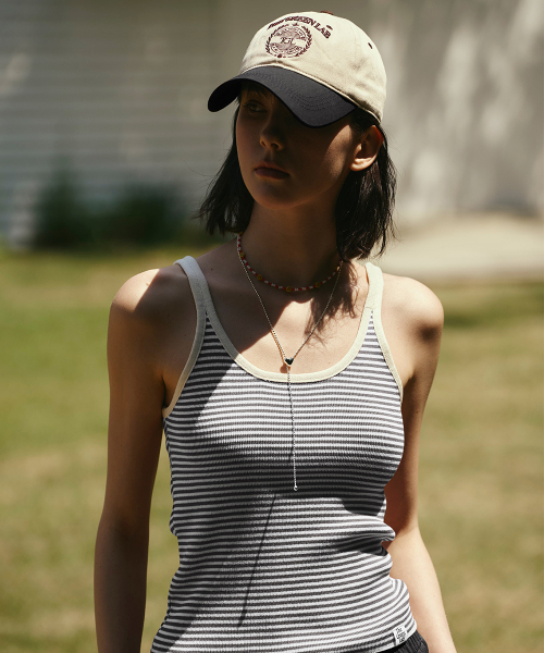 THE GREEN LAB（ザグリーンラボ）の「ストライプクロップニットスリーブレスナシトップ[ホワイト]（Tシャツ/カットソー・レディース・その他・FREE）」の2枚目の写真