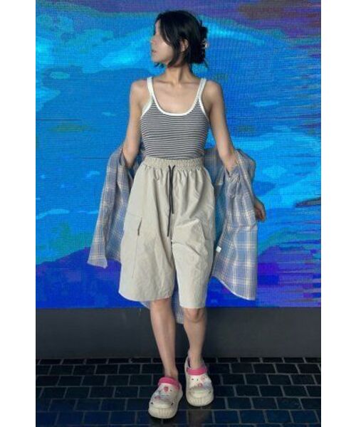 THE GREEN LAB（ザグリーンラボ）の「ストライプクロップニットスリーブレスナシトップ[ホワイト]（Tシャツ/カットソー・レディース・その他・FREE）」の9枚目の写真