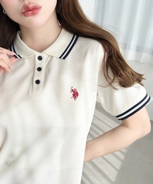 moment+別注【U.S.POLO ASSN.】ワンポイント刺繍配色ラインリブ半袖ポロシャツ