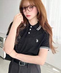 moment+別注【U.S.POLO ASSN.】ワンポイント刺繍配色ラインリブ半袖ポロシャツ