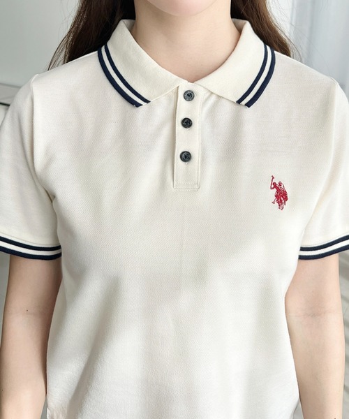 U.S. POLO ASSN.(ユーエスポロアッスン)の「moment+別注【U.S.POLO ASSN.】ワンポイント刺繍配色ラインリブ半袖ポロシャツ(ポロシャツ・レディース・杢グレー/ブラック/アイボリー/ネイビー・M/L)」の19枚目の写真