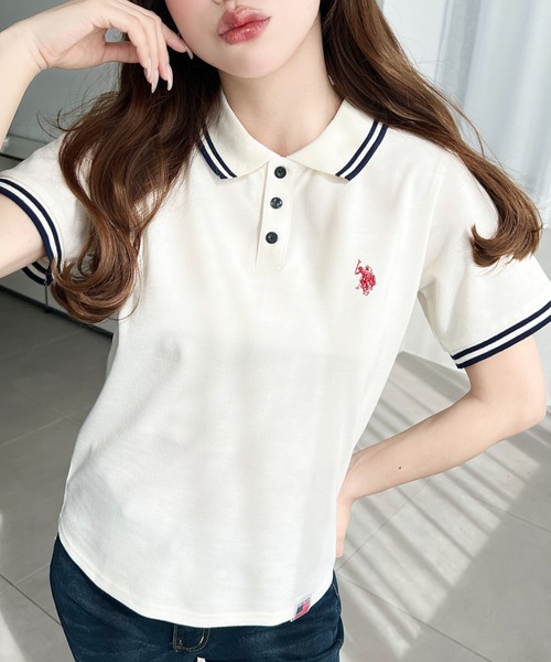 U.S. POLO ASSN.(ユーエスポロアッスン)の「moment+別注【U.S.POLO ASSN.】ワンポイント刺繍配色ラインリブ半袖ポロシャツ(ポロシャツ・レディース・杢グレー/ブラック/アイボリー/ネイビー・M/L)」の17枚目の写真