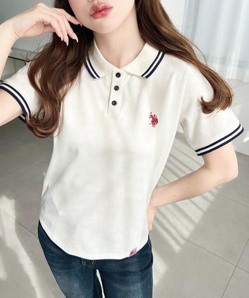 U.S. POLO ASSN.(ユーエスポロアッスン)の「moment+別注【U.S.POLO ASSN.】ワンポイント刺繍配色ラインリブ半袖ポロシャツ(ポロシャツ・レディース・杢グレー/ブラック/アイボリー/ネイビー・M/L)」の14枚目の写真