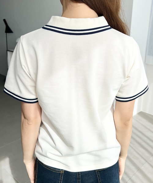 U.S. POLO ASSN.(ユーエスポロアッスン)の「moment+別注【U.S.POLO ASSN.】ワンポイント刺繍配色ラインリブ半袖ポロシャツ(ポロシャツ・レディース・杢グレー/ブラック/アイボリー/ネイビー・M/L)」の18枚目の写真