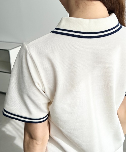 U.S. POLO ASSN.(ユーエスポロアッスン)の「moment+別注【U.S.POLO ASSN.】ワンポイント刺繍配色ラインリブ半袖ポロシャツ(ポロシャツ・レディース・杢グレー/ブラック/アイボリー/ネイビー・M/L)」の8枚目の写真