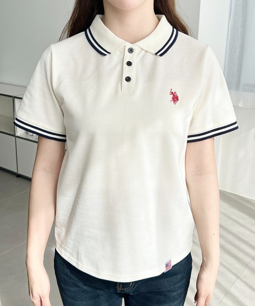 U.S. POLO ASSN.(ユーエスポロアッスン)の「moment+別注【U.S.POLO ASSN.】ワンポイント刺繍配色ラインリブ半袖ポロシャツ(ポロシャツ・レディース・杢グレー/ブラック/アイボリー/ネイビー・M/L)」の22枚目の写真