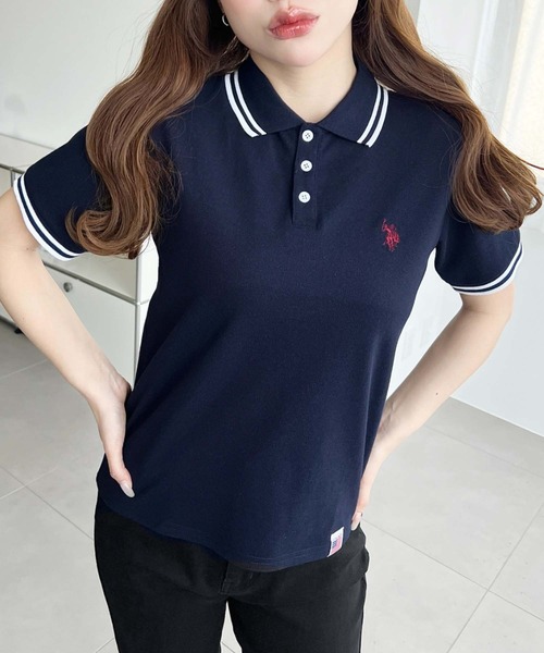 U.S. POLO ASSN.(ユーエスポロアッスン)の「moment+別注【U.S.POLO ASSN.】ワンポイント刺繍配色ラインリブ半袖ポロシャツ(ポロシャツ・レディース・杢グレー/ブラック/アイボリー/ネイビー・M/L)」の16枚目の写真