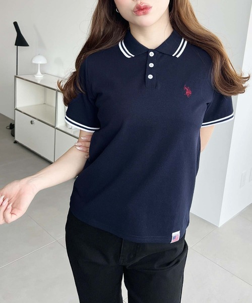 U.S. POLO ASSN.(ユーエスポロアッスン)の「moment+別注【U.S.POLO ASSN.】ワンポイント刺繍配色ラインリブ半袖ポロシャツ(ポロシャツ・レディース・杢グレー/ブラック/アイボリー/ネイビー・M/L)」の10枚目の写真