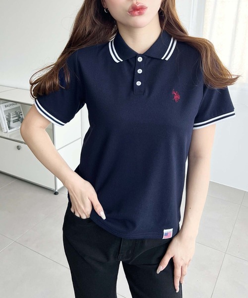 U.S. POLO ASSN.(ユーエスポロアッスン)の「moment+別注【U.S.POLO ASSN.】ワンポイント刺繍配色ラインリブ半袖ポロシャツ(ポロシャツ・レディース・杢グレー/ブラック/アイボリー/ネイビー・M/L)」の21枚目の写真