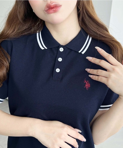 U.S. POLO ASSN.(ユーエスポロアッスン)の「moment+別注【U.S.POLO ASSN.】ワンポイント刺繍配色ラインリブ半袖ポロシャツ(ポロシャツ・レディース・杢グレー/ブラック/アイボリー/ネイビー・M/L)」の7枚目の写真