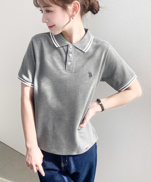 U.S. POLO ASSN.(ユーエスポロアッスン)の「moment+別注【U.S.POLO ASSN.】ワンポイント刺繍配色ラインリブ半袖ポロシャツ(ポロシャツ・レディース・杢グレー/ブラック/アイボリー/ネイビー・M/L)」の13枚目の写真